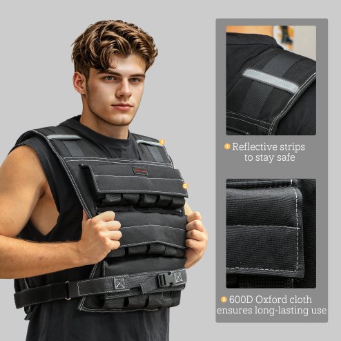 SPORTNOW 15KG Adjustable Weighted Vest, Weight Vest with 15 Metal Weights, Adjustable Straps and Reflective Strips, for Men and Women Running Cardio Exercise Strength Training
