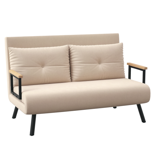 HOMCOM 2 Seater Sofa Bed, Click Clack Convertible Bed Settee, Modern Velvet Feel Fabric Sofa Couch with 2 Tufted Cushions, Wood Armrests for Living Room, Bedroom, Guest Room