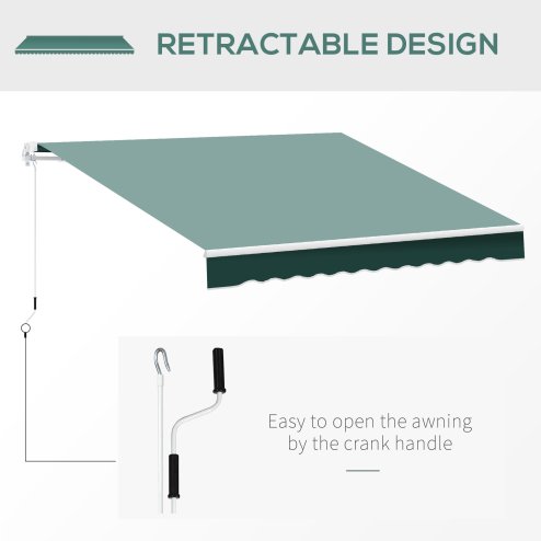 Outsunny 2.5m x 2m Retractable Awning, DIY Garden Awning Canopy, Anti-UV Sun Shade Shelter with Aluminium Frame and Crank Handle, Green