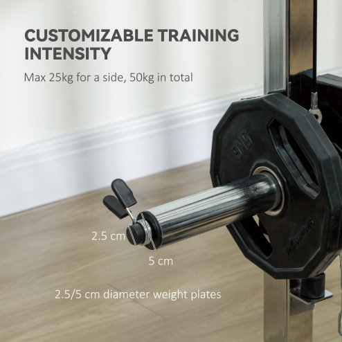 SPORTNOW 3-In-1 Smith Machine, Multifunctional Power Cage with Dual Cable Pulley System, Chest Press Station, 17-Level Squat Rack and Barbell Bar, Home Gym System