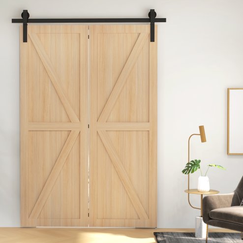HOMCOM 5FT/152.5CM Bi-Folding Sliding Barn Door Hardware Track Kit, Heavy Duty Sliding Door Kit for 2 Doors with J Shape Hanger