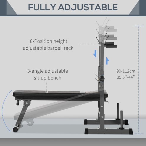 HOMCOM Adjustable Weight Bench, Foldable Bench Press with Barbell Rack, Dip Station, for Home Gym, Strength Training, Multi-Use Workout Bench, Grey