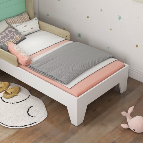 AIYAPLAY Toddler Bed Frame, Kids Bedroom Furniture, Treehouse Style Single Bed Frame with Safety Guardrails, 144L x 74W x 110Hcm, for Ages 3-8 Years, Green