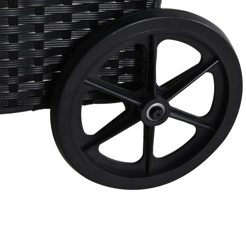 Outsunny 3 Pieces PE Rattan Patio Lounge Chair Set, Outdoor Recliner Lounge Chairs with Wheels, for Outside with Cushions, Headrest, Coffee Table for Garden, Poolside, Black