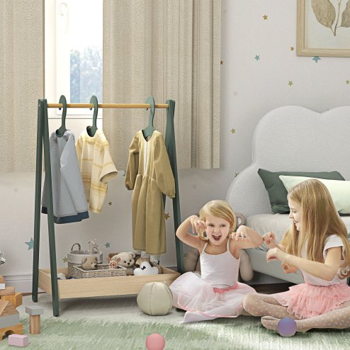 CHINESE AIYAPLAY Kids Clothes Rail, Children Dress Up Rail with 3 Hangers, Bottom Storage Shelf, Gift for Girls, Boys, Nursery, Bedroom, Green