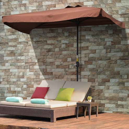 Outsunny 2.3m Half Parasol Semi Round Umbrella Patio Metal Frame Crank Handle for Balcony- NO BASE INCLUDED, Brown