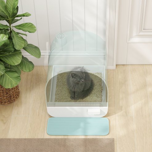 PawHut Cat Litter Box Kitten Litter Tray w/ Hood, Scoop, Filter, Flap Door, 43 x 44 x 47cm - Green