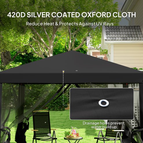 Outsunny 3 x 3 m Pop Up Gazebo, 420D Garden Tent Canopy with Removable Mesh Sidewall Netting, Carry Bag for Garden Patio Outdoor, Black
