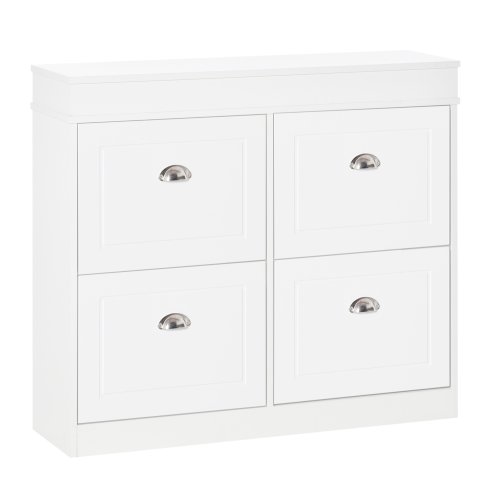 HOMCOM Shoe Cabinet with 4 Flip Drawers Wood Tipping Bucket Narrow Storage Cupboard with Adjustable Shelf Hall Organizer for Entrance Foyer White