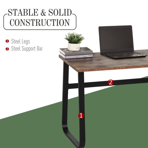 HOMCOM Computer Table, Writing Desk with Steel Frame and Wood Top, Industrial Home Study Table, 115 x 58 x 74.5cm, Rustic Brown and Black