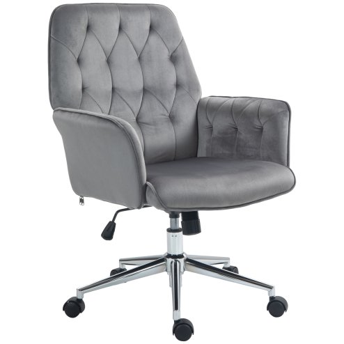 Vinsetto Office Desk Chair, Velvet-Feel Fabric Vanity Chair with Height Adjustable, Armrest, Swivel Chair for Home, Dark Grey