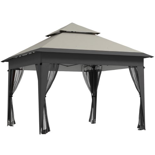 Outsunny 3 x 3(m) Pop Up Gazebo with Mosquito Netting, 1 Person Easy up Marquee Party Tent with 1-Button Push, Double Roof, Carry Bag, Sandbags, Height Adjustable Instant Shelter, Grey