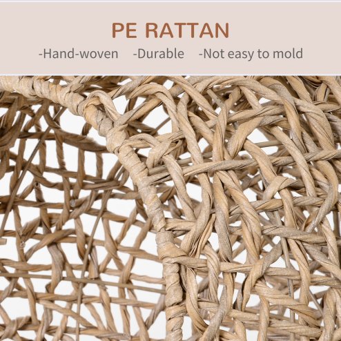 PawHut Wicker Cat House, Rattan Elevated Cat Bed with Three Tripod Legs, Ball-Shaped Cat Basket with Cushion - Natural Wood Finish