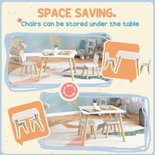AIYAPLAY 3 Pieces Toddler Table and Chair Set, Kids Desk and 2 Chairs Set with Cute Bunny Ear Backrest, Wooden Legs, for Nursery, Playroom, Classroom - White