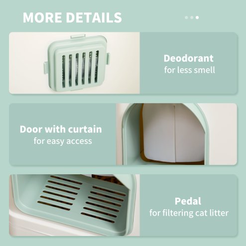 PawHut Cat Litter Box with Drawer Pan, Hooded Cat Litter Tray with Scoop, Deodorants, Front Entrance, 50 x 40 x 40cm - White