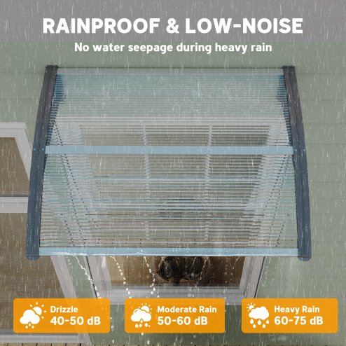 Outsunny Front Door Canopy Outdoor Awning Aluminium Rigid Plastic Polycarbonate Rain Shelter UV Water Rain Resistant 100 x 75cm Clear