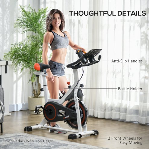 HOMCOM Upright Exercise Bike 8kg Flywheel Indoor Training Cycling Machine Stationary Workout Bicycle with Adjustable Resistance Seat Handlebar LCD Display for Home Gym, White
