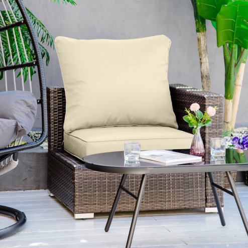Outsunny Outdoor Seat and Back Cushion Set, 63L x 55W x 15Dcm Olefin Patio Deep Seating Chair Fade Resistant Replacement Cushion for Rattan Sofa, Indoor or Outdoor Furniture
