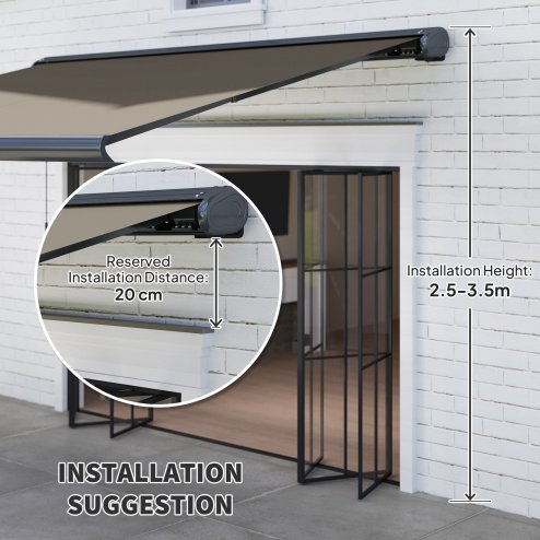 Outsunny 4 x 3(m) Full Cassette Electric Awning with Remote Controller, Aluminium Frame DIY Retractable Garden Awning, UPF50+ Sun Shade Canopy for Deck Door Window, Light Grey