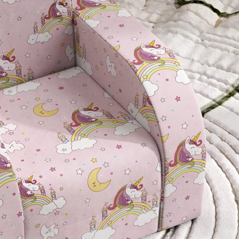 AIYAPLAY Kids Armchair, 2 in 1 Foldable Toddler Chair, Soft Snuggle Sponge Filled Recliner, for Bedroom Playroom Living Room, for Boys & Girls 18 Months to 3 Years - Pink