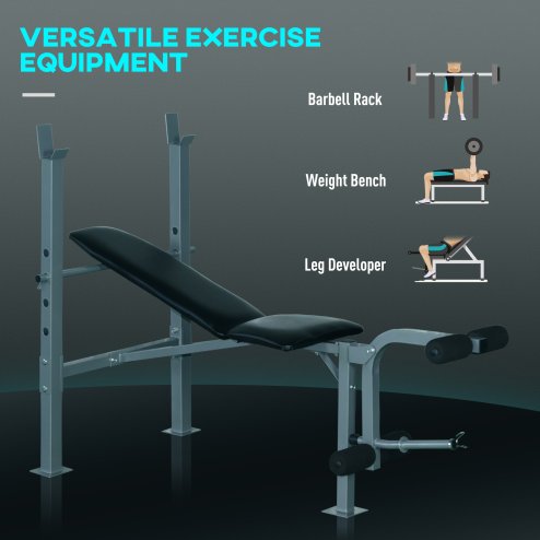 HOMCOM Heavy Duty Adjustable Multi Gym Chest Leg Arm Weight Bench w/4 Incline Postions - Black/Silver