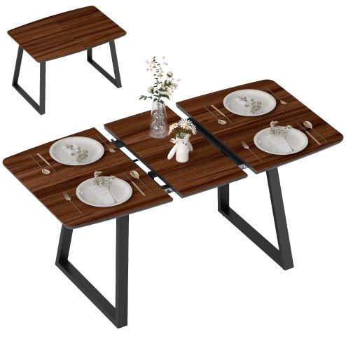 HOMCOM Extendable Dining Table Rectangular Wood Effect Tabletop for 4-6 People with Steel Frame & Hidden Leaves for Kitchen, Dining Room, Living Room