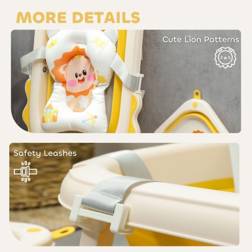 AIYAPLAY Portable Baby Bathtub Set, Foldable Baby Bath Tub with Support Cushion Pad, Wash Basin, Non-Slip Stand and Bottom, for Infants, Yellow