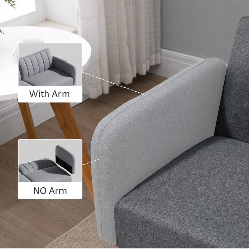 HOMCOM 3 Seater Sofa Bed, Convertible Linen Fabric Sofa Couch, Click Clack Sofabed with Adjustable Split Backrest for Living Room, Bedroom, Guest Room