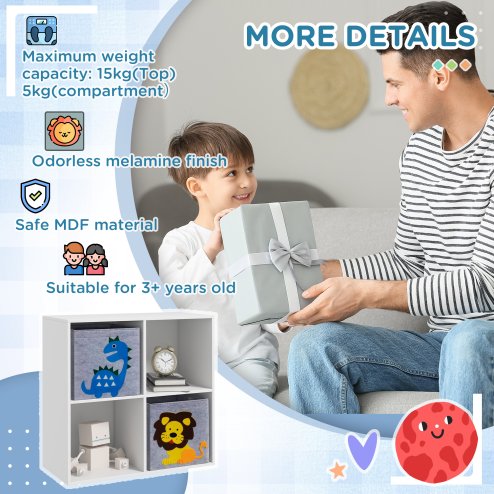 ZONEKIZ Toy Organiser, Children Storage Boxers with Two Non-Woven Fabric Drawers, Kids Toy Box Organiser Shelf for Bedroom, Playroom, Nursery - White