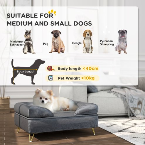 PawHut Dog Sofa Pet Couch Cat Chair with Removable Backrest, Soft Cushion, Washable Cover, for Small and Medium Sized Dogs, Grey
