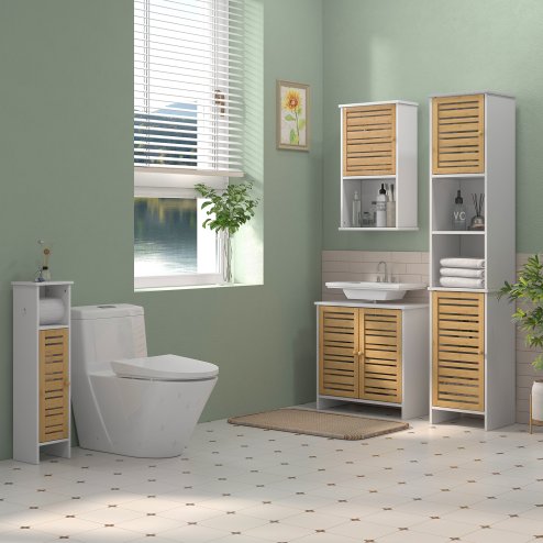 HOMCOM Bathroom Cabinet with Toilet Paper Holder, Slim Bathroom Floor Storage Cabinet Unit with Adjustable Shelf, Toilet Paper Stand, 78cm Tall, White