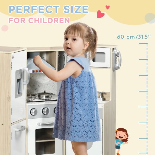 HOMCOM Kids Kitchen Playset Pretend Toy Kitchen w/ Role Play Accessories, Sound and Light Effects, Phone, Storage Space
