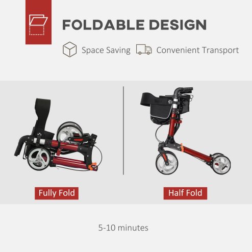 HOMCOM Folding Rollator Walker with Seat and Backrest, for Tall Over 6'9