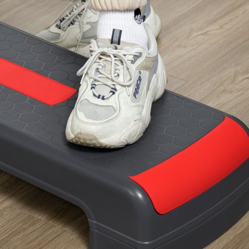 HOMCOM Aerobic Step, 10cm, 15cm & 20cm Height Adjustable Exercise Stepper for Exercise Workout, Nonslip Step Board Great for Home & Office, Grey and Red