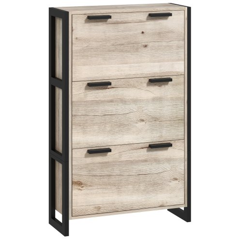 HOMCOM 3 Drawers Narrow Shoe Cabinet, 18 Pairs Shoe Storage Cupboard with 3 Flip Doors and Adjustable Shelves for Entryway, Hallway, Natural Wood-effect