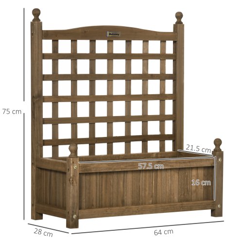 Outsunny Garden Planters with Trellis for Climbing Vines, Wooden Raised Beds for Garden, Free Standing Flower Pot, Indoor Outdoor Display Rack, 64 x 28 x 75 cm, Brown