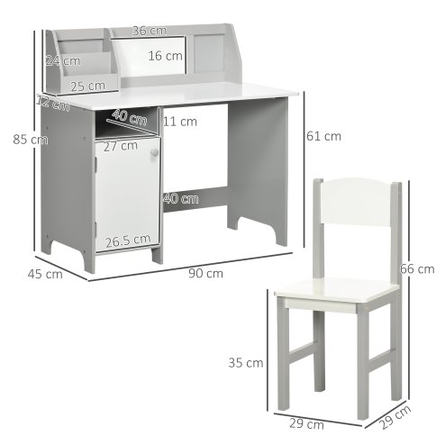 HOMCOM Kids Desk And Chair Set 2 PCs Childrens Table And Chair Set Multi Use Toddler Furniture with Whiteboard, Storage - Grey