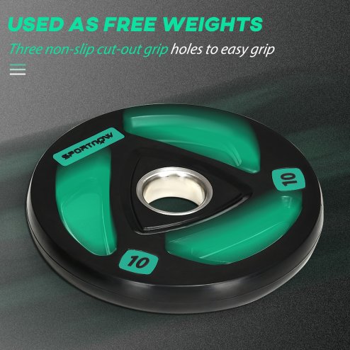 SPORTNOW 2 x 10kg Olympic Weight Plates, Tri-Grip Rubber Coated Barbell Weights Set w/ 2