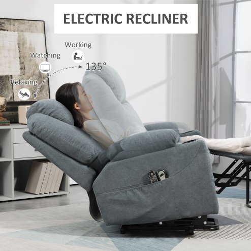 HOMCOM Riser and Recliner Chair for the Elderly, Quick Assembly, Fabric Overstuffed Lift Chair with Vibration Massage and Heat, Remote Control, Side Pockets, Cup Holders, Pocket Spring, Charcoal Grey