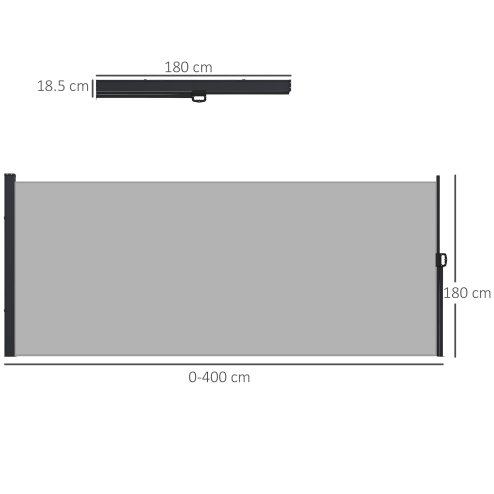 Outsunny Retractable Side Awning, Garden Privacy Screen Divider, Full Cassette Wind Breaker for Hot Tub, Balcony, Terrace, Pool, 400 x 180cm, Light Grey