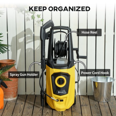DURHAND 1800W High Pressure Washer, 150 Bar Pressure, 510 L/h Flow, High-Performance Portable Power Washer Jet Wash Cleaner with 6M Hose and Hose Reel for Garden, Car, Furniture, Yellow