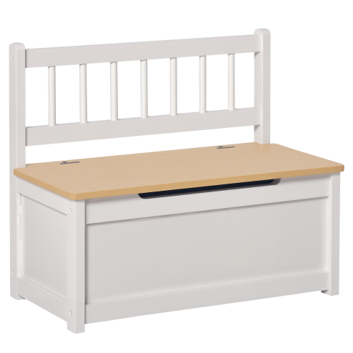 HOMCOM 2 In 1 Wooden Toy Box, Kids Seat Bench Storage Chest Cabinet Organiser w/ Safety Pneumatic Rod, 60 x 30 x 50cm - White