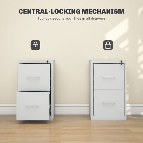HOMCOM 2 Drawer Filing Cabinet, Vertical File Cabinet with Adjustable Hanging Bar for A4 and Letter Size, Steel Printer Stand for Home Office, Cream White