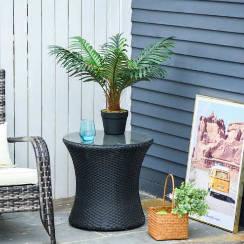 Outsunny 60cm/2FT Artificial Palm Tree Decorative Plant 8 Leaves with Nursery Pot, Fake Tropical Tree for Indoor Outdoor D??cor