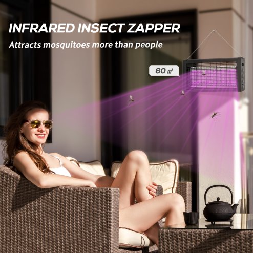 HOMCOM Powerful Fly Zapper with Infrared Light, Hanging/ Freestanding 8W Insect Mosquito Bug Zapper, Fly Killer for Indoor Use, Black