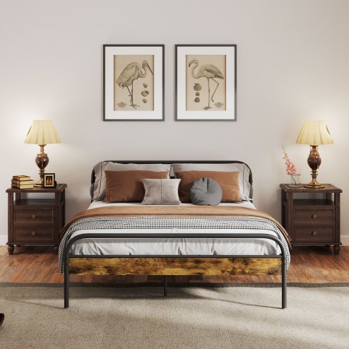 HOMCOM 5ft King Size Bed Frame with Headboard, Platform Bed Frame with Underbed Storage, Slat Support, No Box Spring Needed, Easy Assembly, Rustic Brown