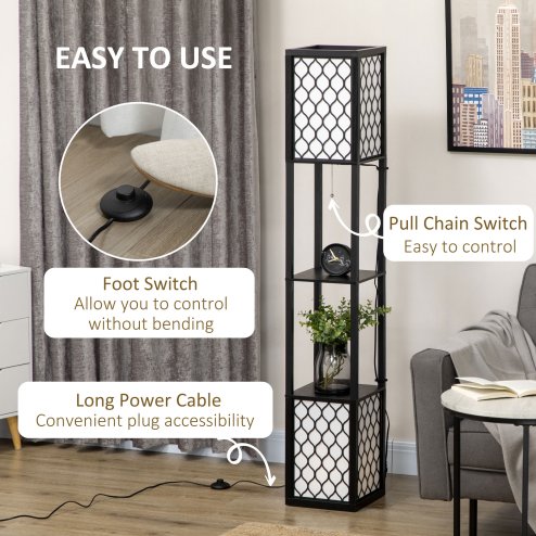 HOMCOM Modern Shelf Floor Lamp Light with Two Open Shelves Large Storage Display, for Living Room, 160cm, Bulb not Included, Black