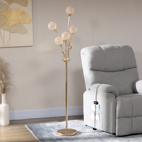 HOMCOM 5-Light Upright Floor Lamps for Living Room with Lampshade, Modern Standing Lamp for Bedroom, Bulb not Included, Silver