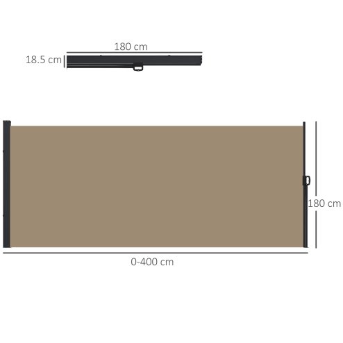 Outsunny Retractable Side Awning, Garden Privacy Screen Divider, Full Cassette Wind Breaker for Hot Tub, Balcony, Terrace, Pool, 400 x 180cm, Khaki
