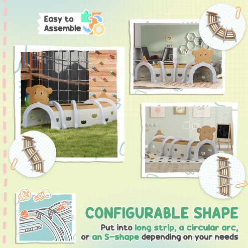 AIYAPLAY Play Tunnel, Kids Tunnel for Crawl and Climb, Monkey Design Kids Play Tunnel, Indoor, Outdoor Baby Tunnel for Ages 3-6 Years, Brown